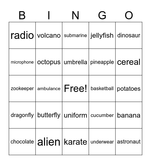 three syllable words Bingo Card