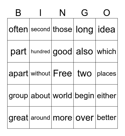 Block 3 (2nd Grade) Bingo Card