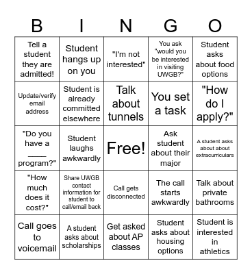 Call Team Bingo Card