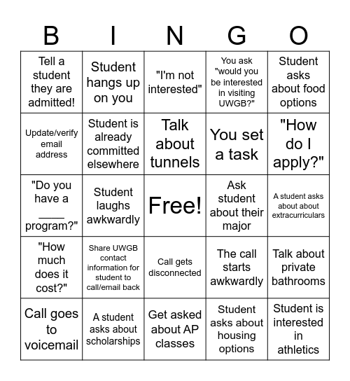 Call Team Bingo Card