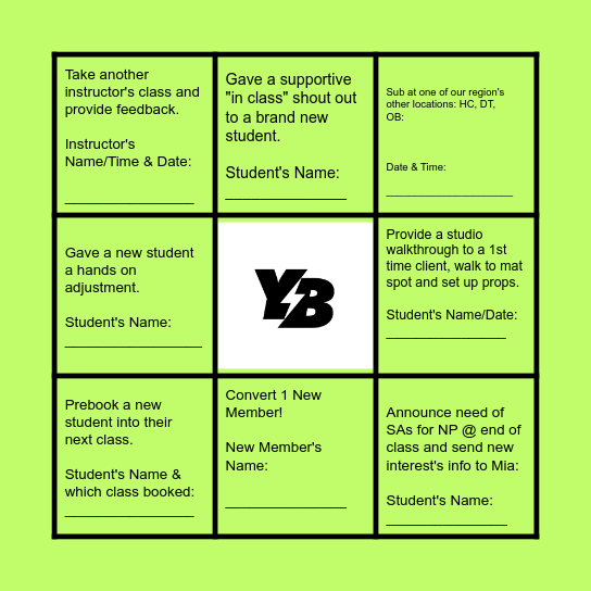 YOGA BOX - NORTH PARK - BINGO Card