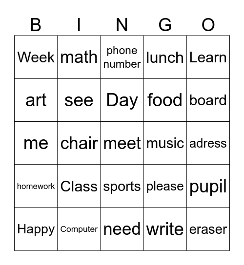 Untitled Bingo Card