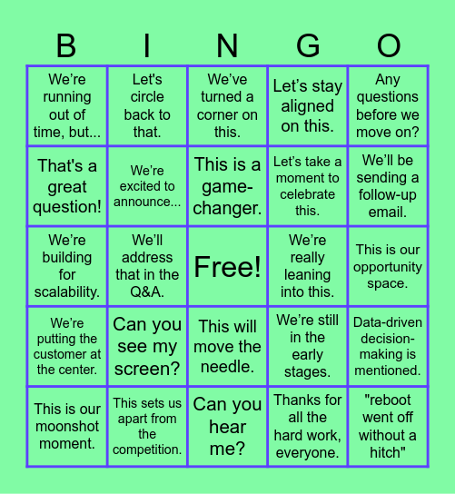 All Hands Bingo Card