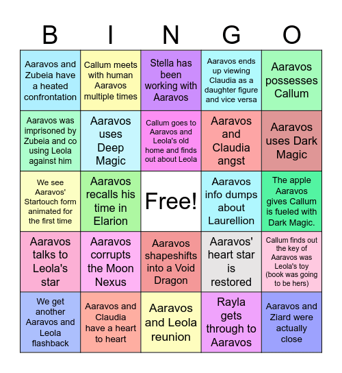 Season 7 Bingo, Aaravos Edition Bingo Card