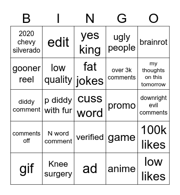 IG Reels Bingo Card