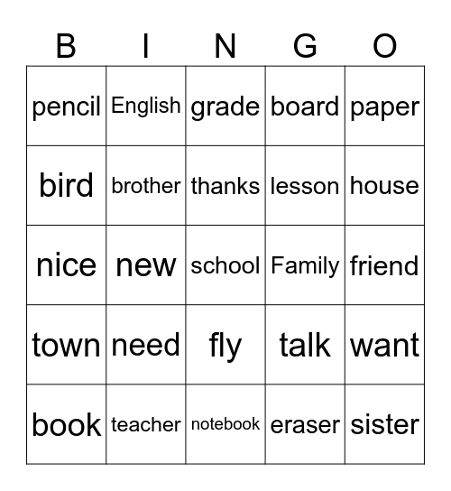 Unit 1 - A Bingo Card
