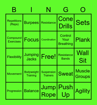 Body Weight Plan Bingo Card