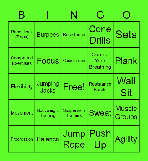 Body Weight Plan Bingo Card