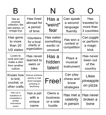 Find Someone Who... Bingo Card