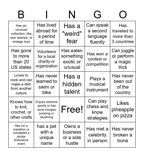 Find Someone Who... Bingo Card