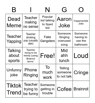 School bingo Card