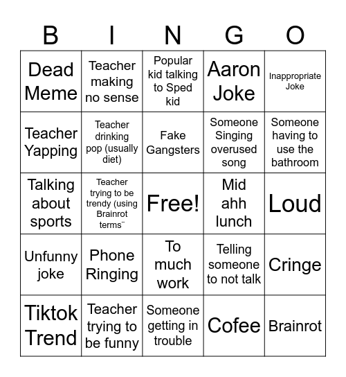 School bingo Card