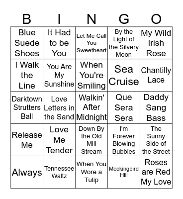 Music Favorites Bingo Card