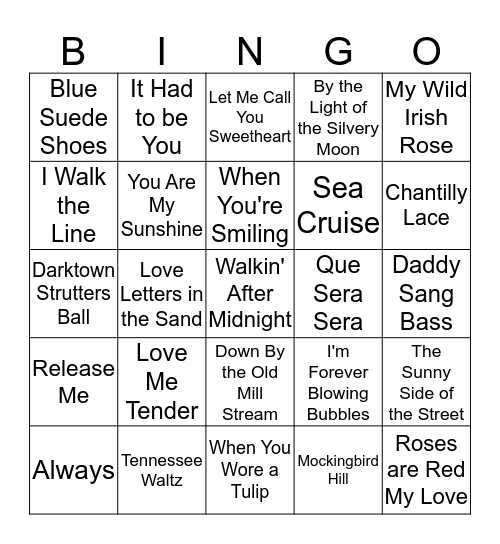 Music Favorites Bingo Card