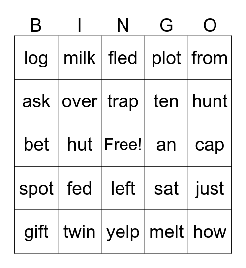 Phonics Review Lesson 9 Bingo Card