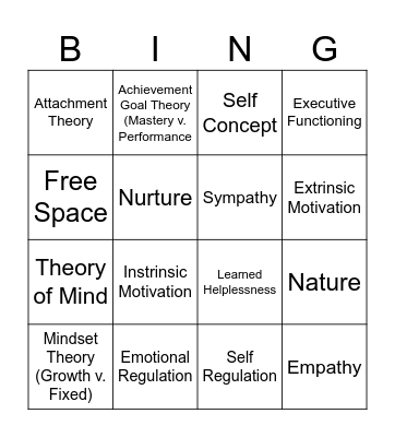 Social Emotional Domain Bingo Card