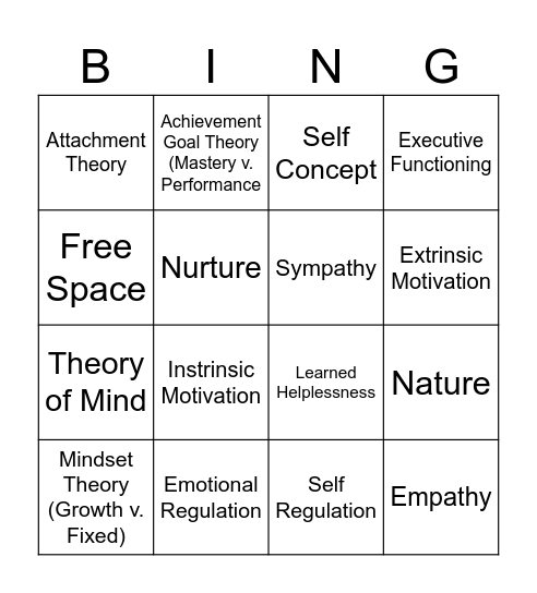 Social Emotional Domain Bingo Card