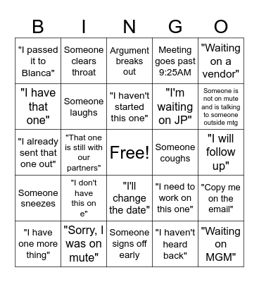 Sales Meeting Bingo Card