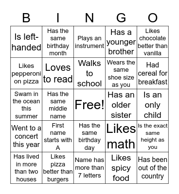 Choir Matching  Bingo Card