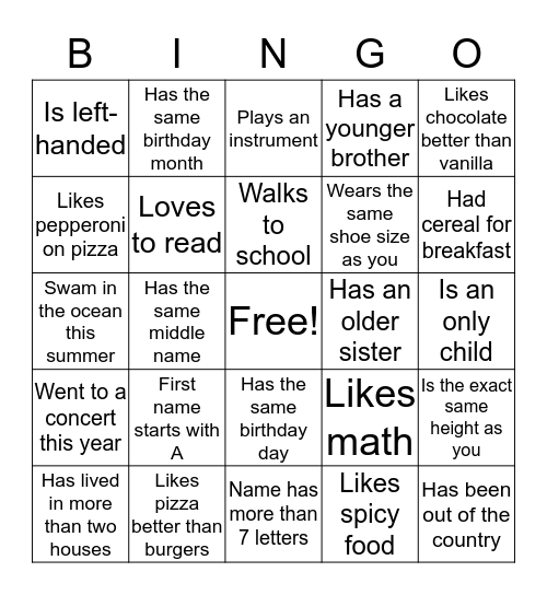 Choir Matching  Bingo Card