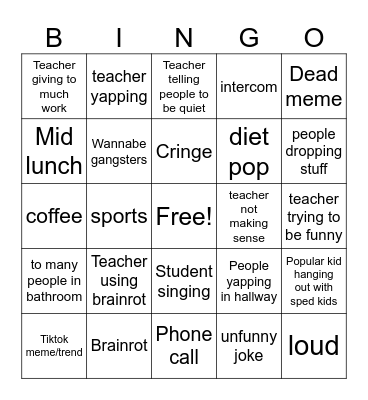 School Bingo Card