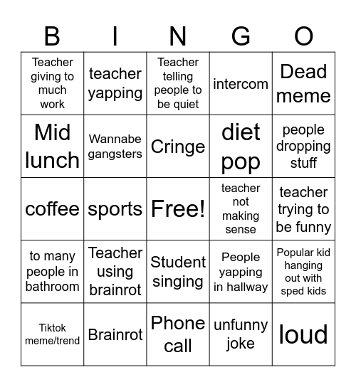 School Bingo Card