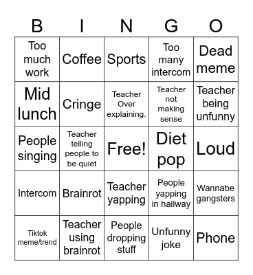 School Bingo Card