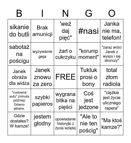 B I N G O Bingo Card