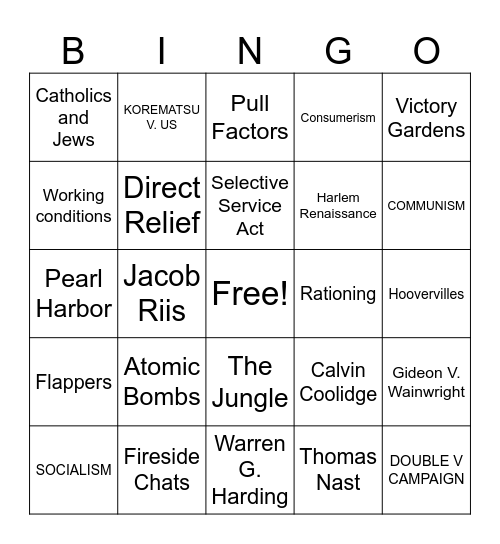 EOC Review Bingo Card