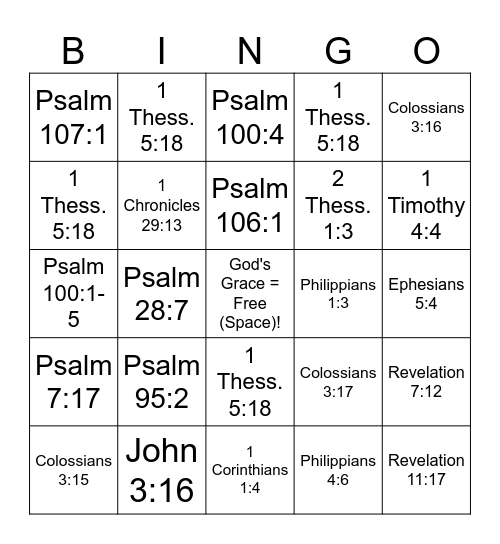 Thanksgiving Bible Bingo Card