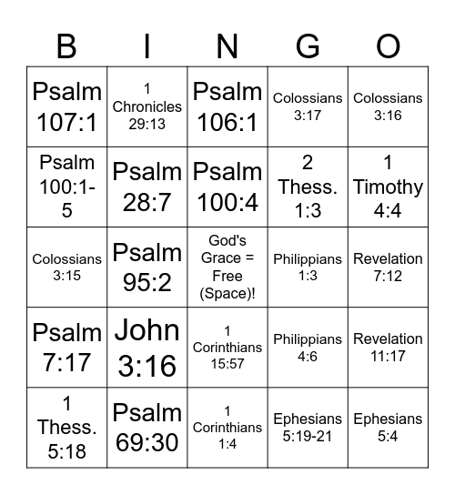 Thanksgiving Bible Bingo Card