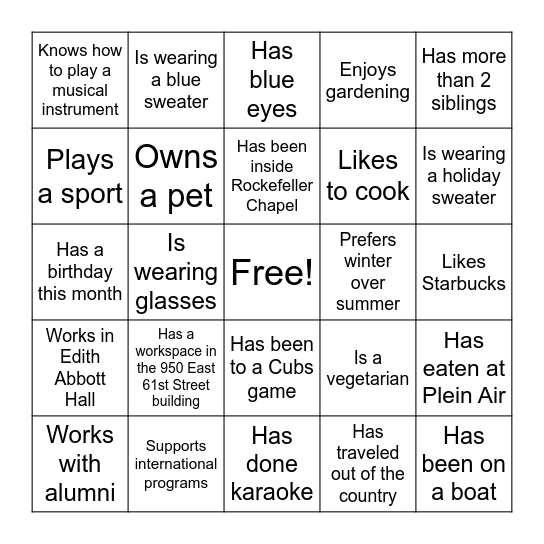 Find Someone Who... Bingo Card