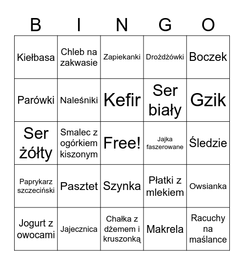 Dania Śniadaniowe Bingo Card