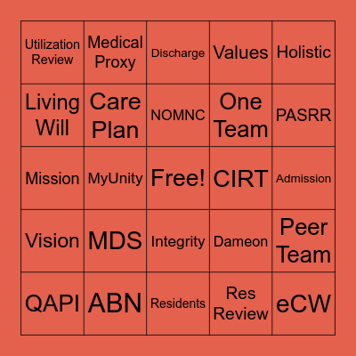 Erickson Social Worker Bingo Card