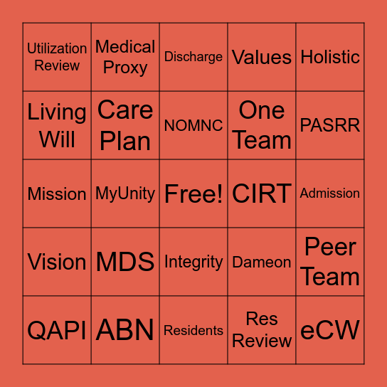 Erickson Social Worker Bingo Card