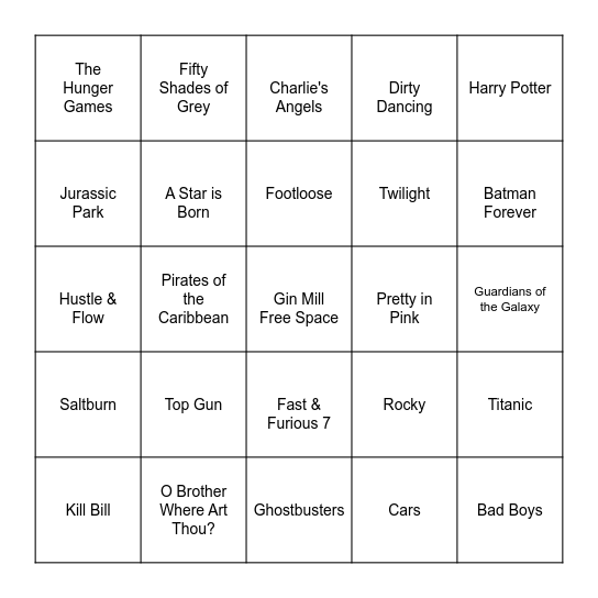 Box Office Bangers Bingo Card