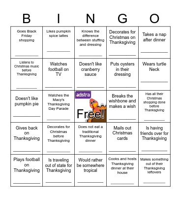 Thanksgiving BINGO Find Someone Who... Bingo Card