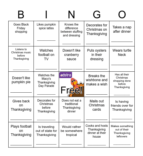 Thanksgiving BINGO Find Someone Who... Bingo Card