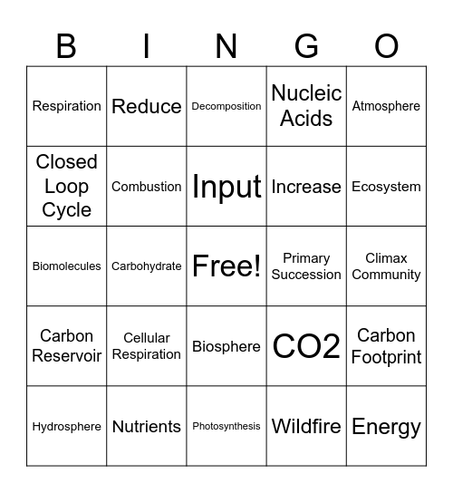 Forest Regrowth Bingo Card