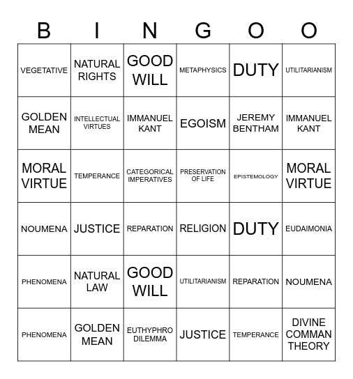 ETHICS Bingo Card