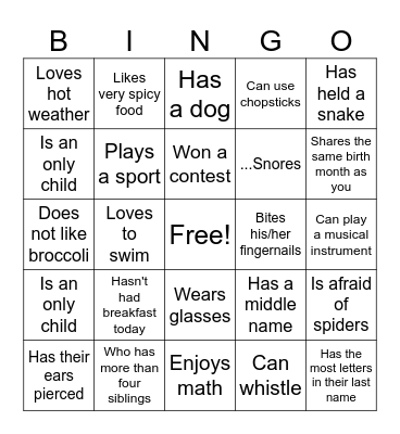 Find A Person That Bingo Card