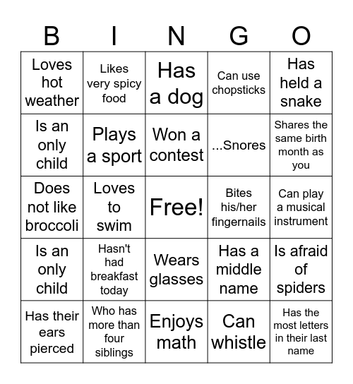 Find A Person That Bingo Card