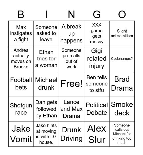 Frankgiving Bingo Card