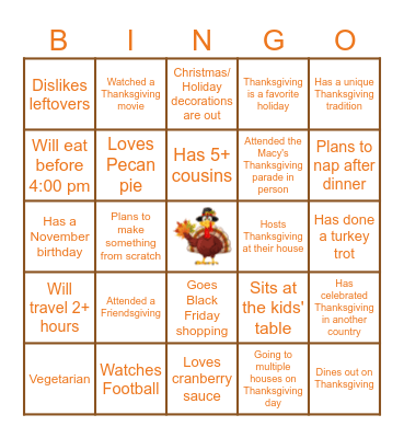 Thanksgiving Bingo Card