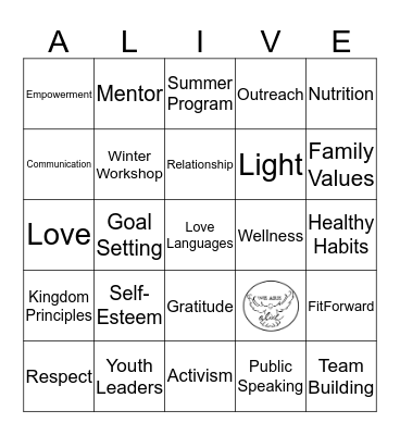 We Are A.L.I.V.E. Inc Bingo Card