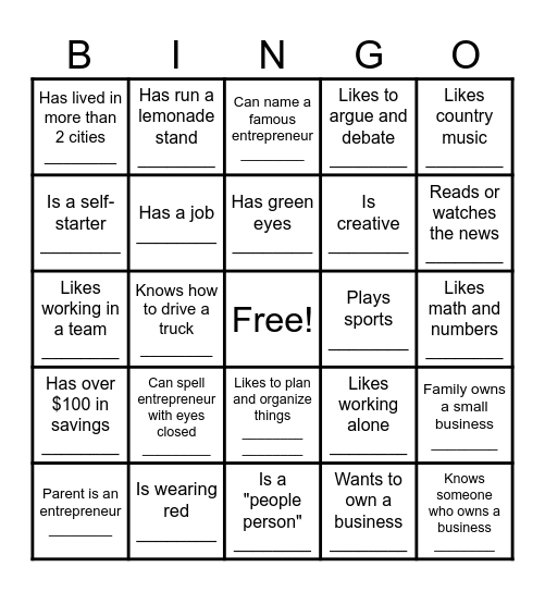 Entrepreneurship BINGO Card