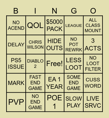 POE 2 INFO Bingo Card