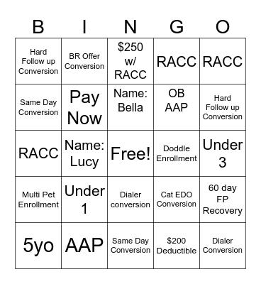 Harvest Bingo Card