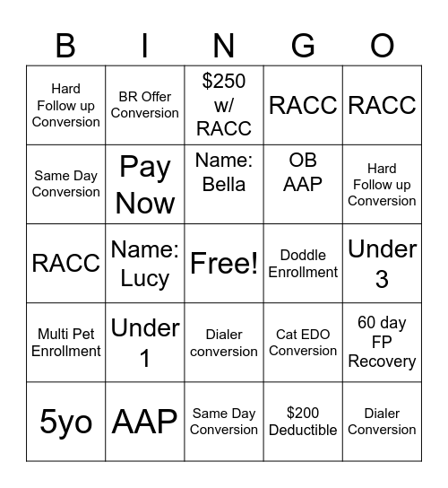 Harvest Bingo Card