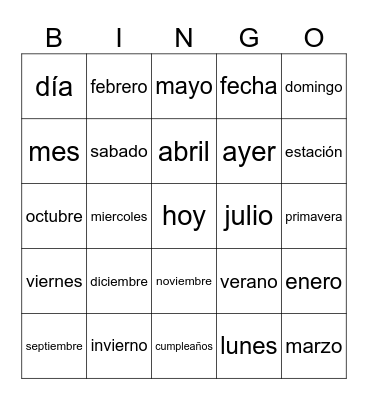 Calendario #1 Bingo Card